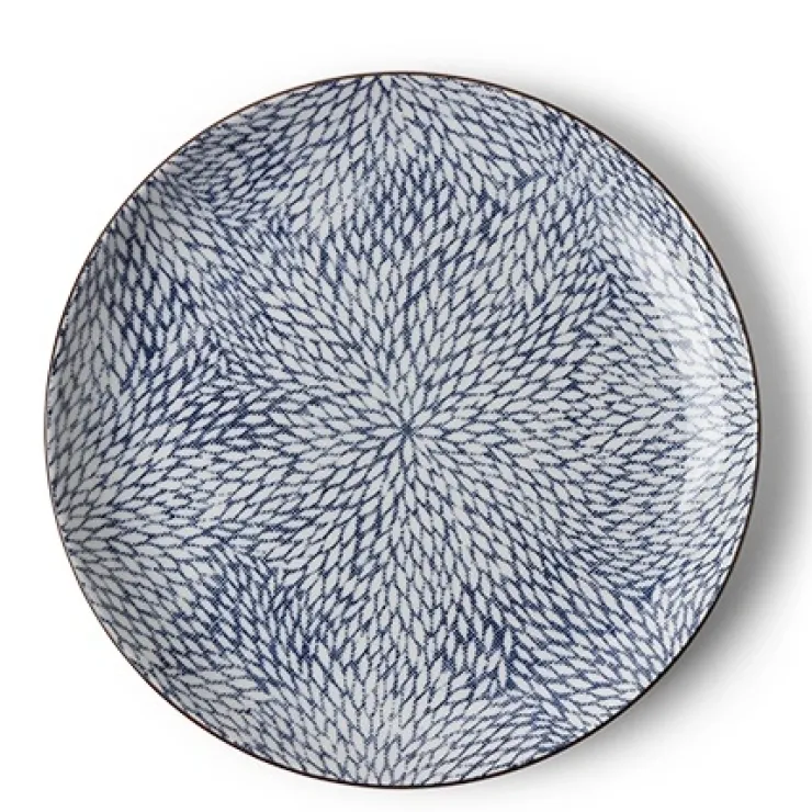MIYA Company Aizome Mums Blue and White Ceramic 10 inch plates. Made in Japan.