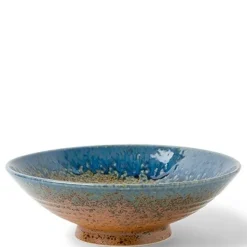MIYA Company Aoi Nagashi Blue and Brown Ceramic Serving Bowl made in Japan available at Miya.