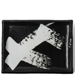 MIYA Company Black & White Brush Rectangle Platter