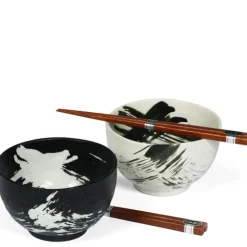 MIYA Company Black & White Brush Stroke Bowl For Two Set