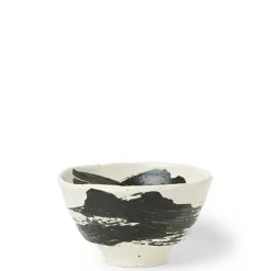 MIYA Company Black Brush Stroke Design Ceramic Everyday Bowls made in Japan available at Miya.