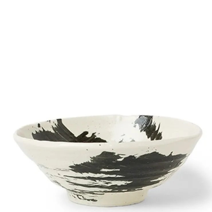 MIYA Company Black Brush Stroke Design Ceramic Everyday Bowls made in Japan available at Miya.