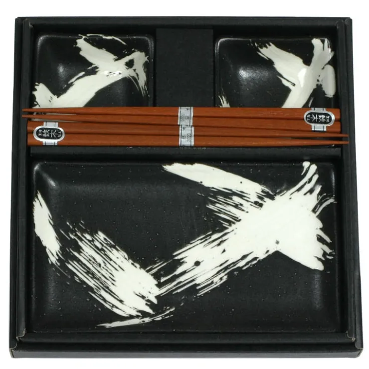 MIYA Company Black Brush Stroke Sushi Set at Miya