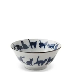 MIYA Company Blue & White Cat Bowl made in Japan available at Miya.