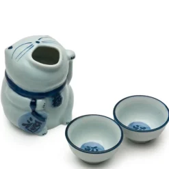 MIYA Company Blue & White Cat Sake Set at Miya