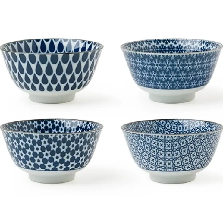 MIYA Company Blue and white ceramic bowl set of 4 made in Japan available at Miya!