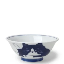 MIYA Company Blue Cats on a ramen noodle bowl made in Japan available at Miya.
