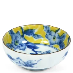 MIYA Company Blue Flower 4.25" Yellow Bowl