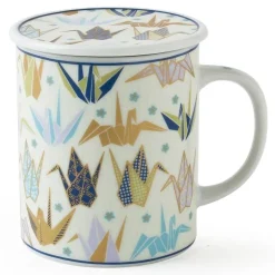 MIYA Company Blue Origami Cranes Lidded Mug  at Miya