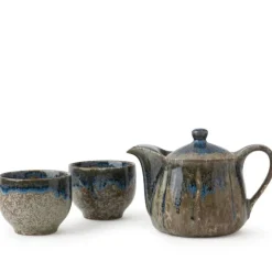 MIYA Company Brown & Blue Glaze Tea Set at Miya