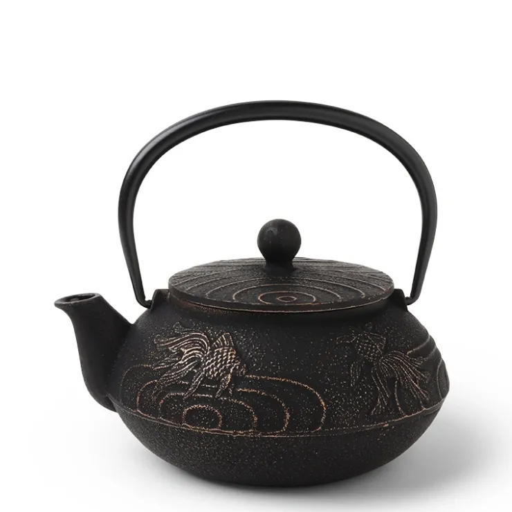 MIYA Company Cast Iron Teapot Black Goldfish