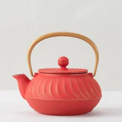 MIYA Company Cast Iron Teapot Red Wave Gold Handle