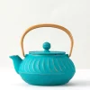 MIYA Company Cast Iron Teapot Teal Wave Gold Handle