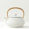 MIYA Company Cast Iron Teapot White Wave Gold Handle