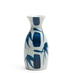 MIYA Company Ceramic Blue and White Bamboo Sake Bottle Made In Japan.