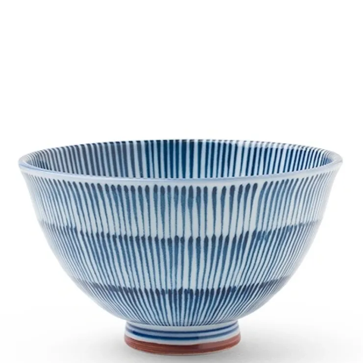 MIYA Company Hoso Tokusa Blue and White 4.75" Rice Bowl at Miya