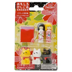 MIYA Company Iwako Kokeshi Fortune Cat Eraser Pack