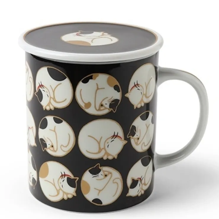 MIYA Company Jewel Japan Sleepy Cat lidded mug made in Japan available at Miya.