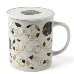 MIYA Company Jewel Japan Sleepy Cat lidded mug made in Japan available at Miya.