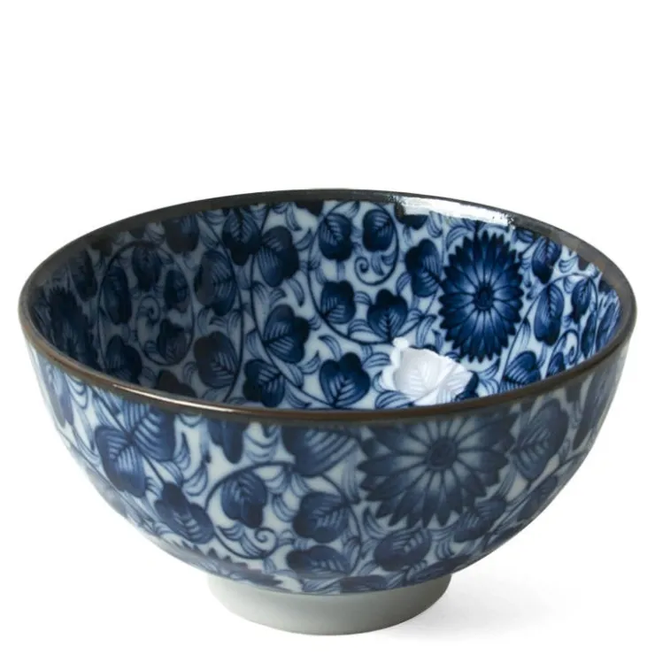 MIYA Company Kikuzome Karakusa Blue and White Pattern 4.5" rice bowl at Miya