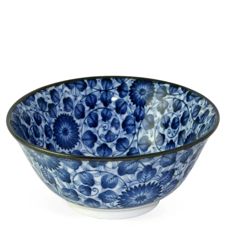 MIYA Company Kikuzome Karakusa Blue and White Pattern 6" bowl at Miya