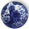 MIYA Company Komainu lion dog design on a blue and white serving plate made in Japan available at Miya.