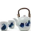 MIYA Company Midnight Blue Cat tea set with playful cats made in Japan available at Miya.