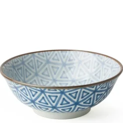 MIYA Company Monyou Blue & White Pattern Sankaku 7.5" Ramen Noodle Bowl from Japan Available at Miya.