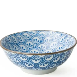 MIYA Company Monyou Blue & White Pattern Hana Seigaiha 7.5" Ramen Noodle Bowl from Japan available at Miya.