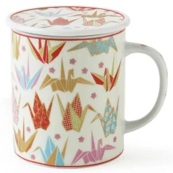 MIYA Company Pink Origami Cranes Lidded Mug