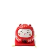 MIYA Company Red ceramic fortune cat dressed as a daruma for double the luck made in Japan.