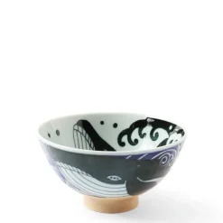 MIYA Company Rice Bowl Blue Whale Waves 5"