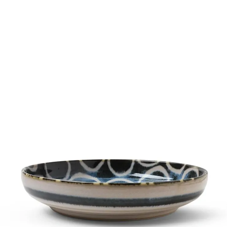 MIYA Company Rustic White Circles 7.75" Shallow Bowl