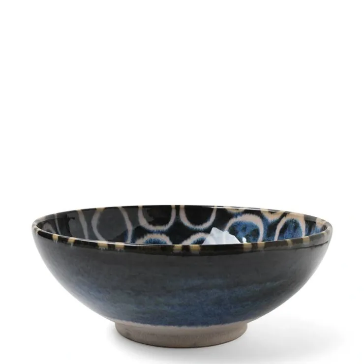 MIYA Company Rustic White Circles 8.5" Shallow Bowl
