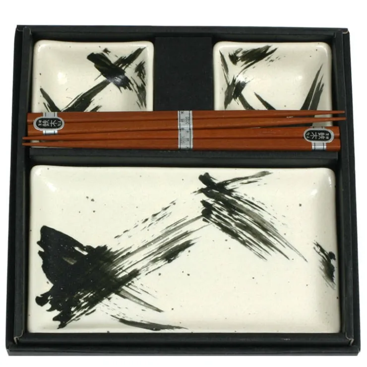 MIYA Company White Brush Stroke Sushi Set at Miya