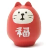MIYA Company White Cat Wrapped in Red Daruma Costume by Decole Japan available at Miya.