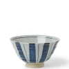 MIYA Company Wide Blue Stripe Ceramic Rice Bowl Made in Japan.
