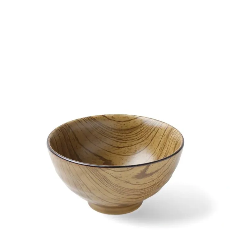MIYA Company Wood grain design ceramic rice bowl. Made in Japan.