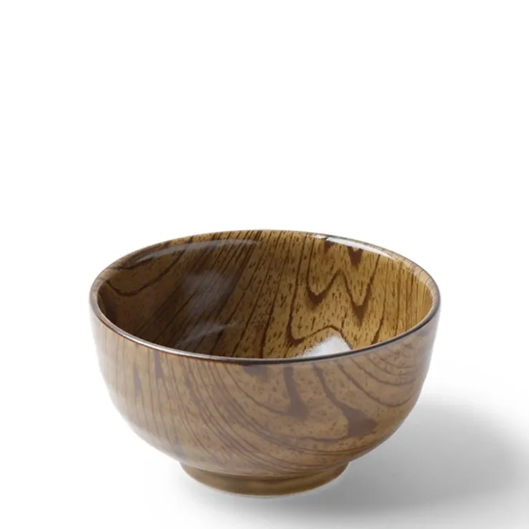 MIYA Company Wood grain design ceramic rice bowl. Made in Japan.