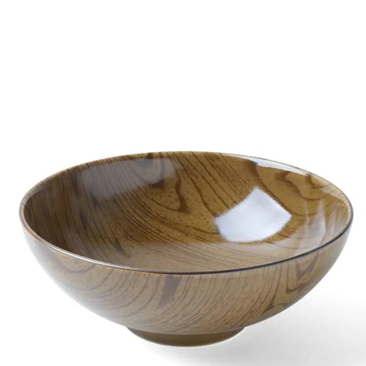 MIYA Company Wood grain design ceramic rice bowl. Made in Japan.